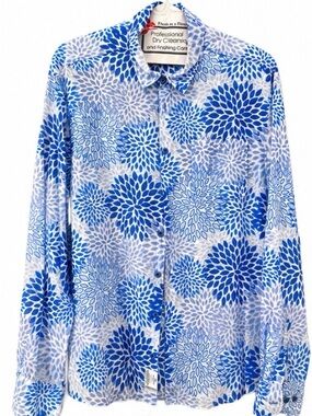 Escales Paris Blue Floral Print Sheer Cotton Button Front Shirt Size 39